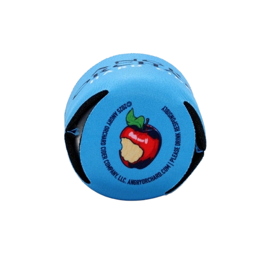 Bottom of can cooler with image of bitten apple.