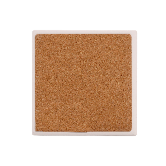 Back of coaster showing cork backing.