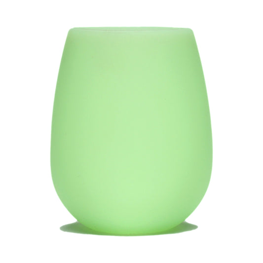 Back of stemless glass appears a green color and is plain.